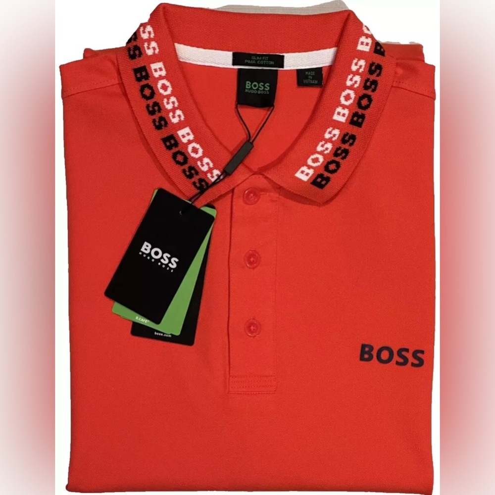 NEW HUGO BOSS POLO SHIRT XL SLIM FIT 3 BUTTON PIMA COTTON ORANGE